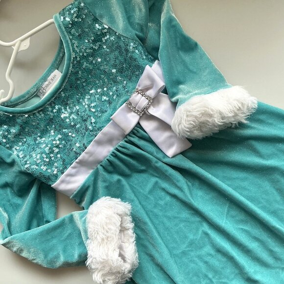 BONNIE JEAN VELOUR FAUX FUR CHRITMAS HOLIDAY SPARKLE SEQUIN DRESS - Picture 6 of 8